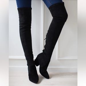 'Ellis' Black Classic Over The Knee Suede Leather Boots